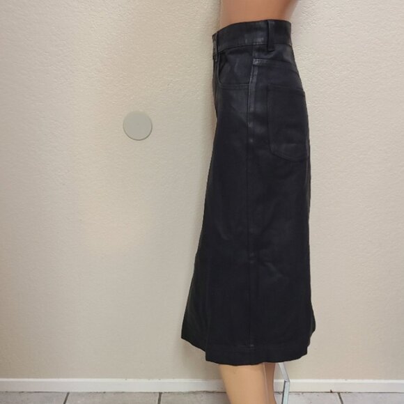NEW NWT! SUNDANCE BRONTE MIDI COATED JEAN SKIRT HIGH FRONT SLIT STRETCH BLACK 27 - Picture 4 of 8